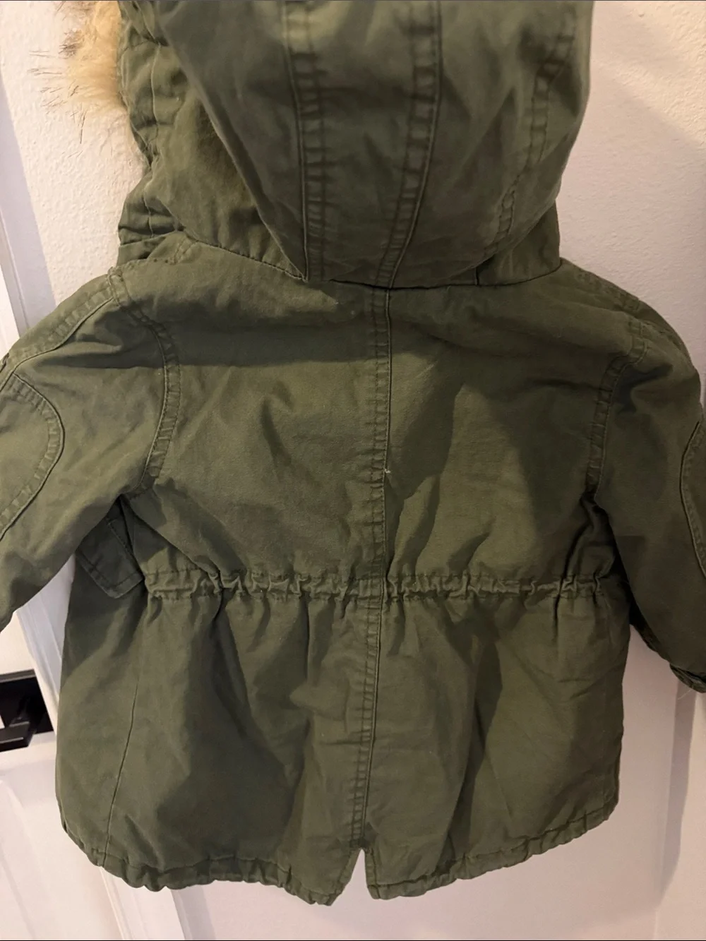 Baby Gap 18-24mths Olive Green Hooded Parka with Removable Faux Fur Trim